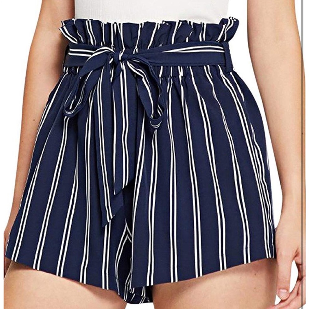 Navy stripped self tie shorts